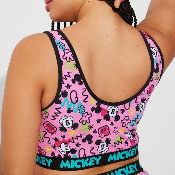 ❤️NWT VINTAGE TORRI DISNEY MICKEY MOUSE PRINT BRALETTE SCOOP SPORT BRA WIRELESS - Picture 2 of 14